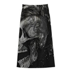 Monochrome Punk Skull Print Cotton Front Slit Maxi Skirt