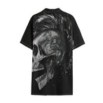 Monochrome Punk Skull Print Cotton Hawaiian Shirt
