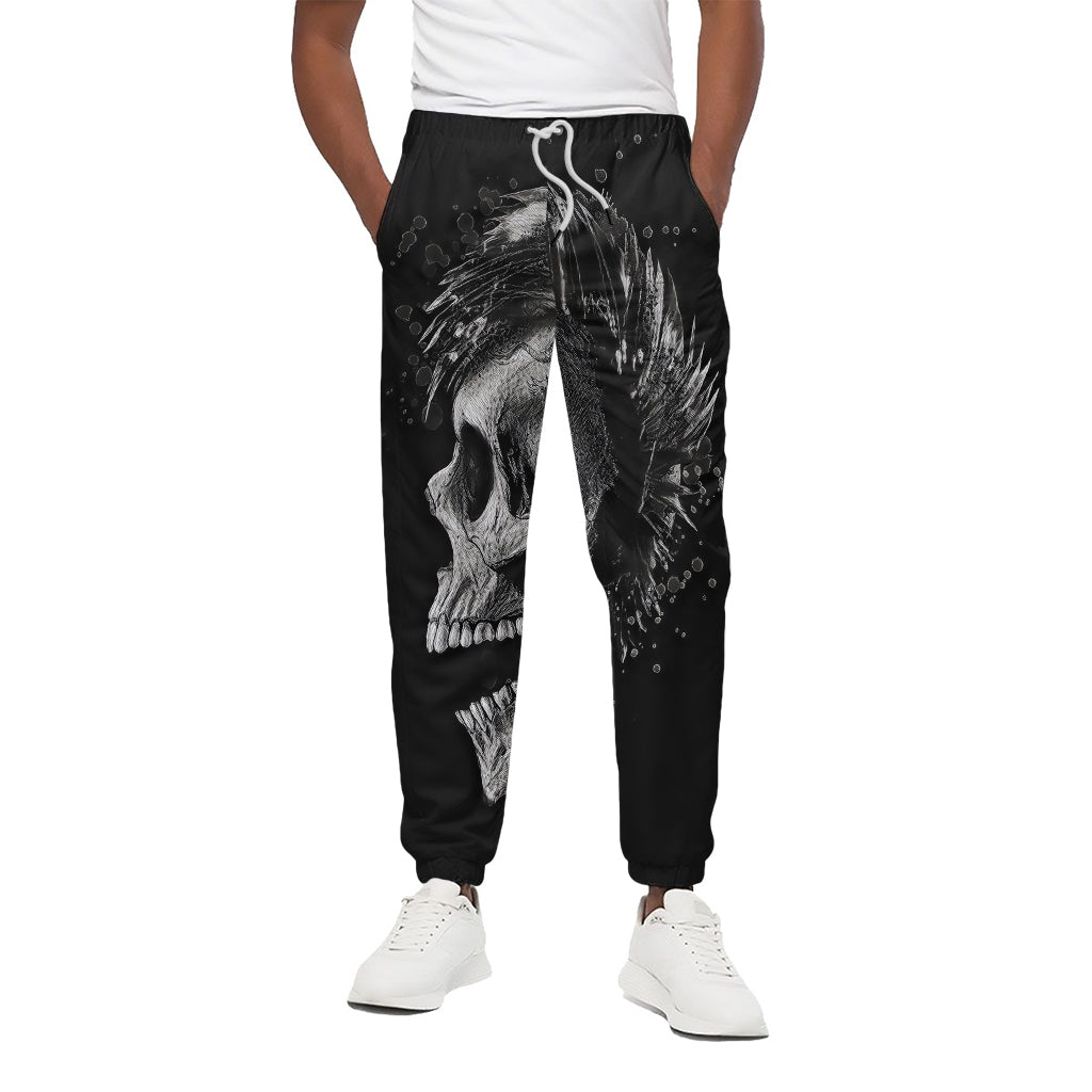 Monochrome Punk Skull Print Cotton Pants