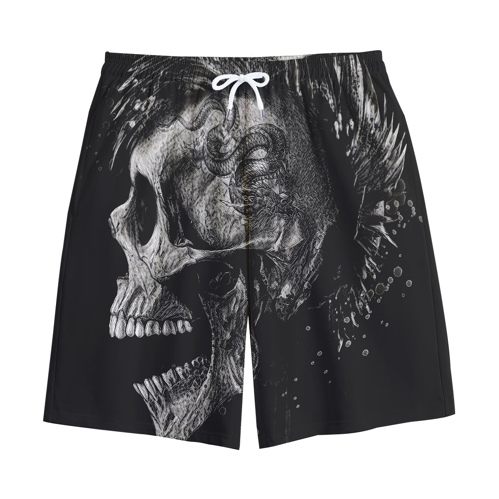 Monochrome Punk Skull Print Cotton Shorts