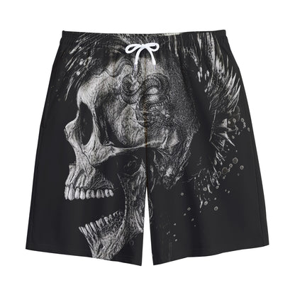 Monochrome Punk Skull Print Cotton Shorts