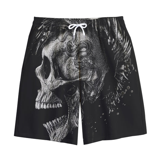 Monochrome Punk Skull Print Cotton Shorts