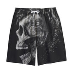 Monochrome Punk Skull Print Cotton Shorts