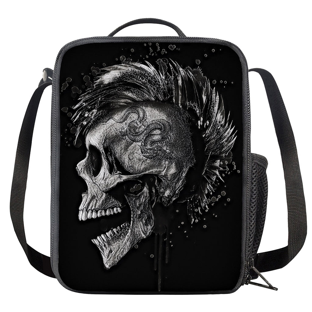 Monochrome Punk Skull Print Crossbody Lunch Bag