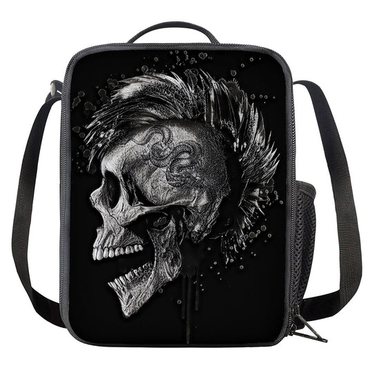 Monochrome Punk Skull Print Crossbody Lunch Bag