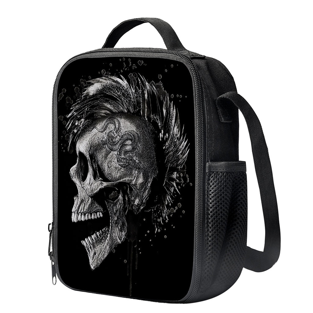 Monochrome Punk Skull Print Crossbody Lunch Bag