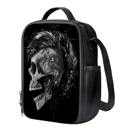 Monochrome Punk Skull Print Crossbody Lunch Bag