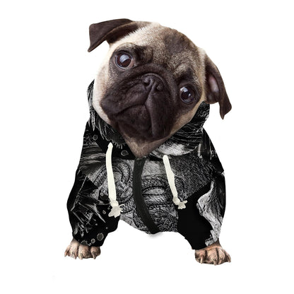 Monochrome Punk Skull Print Dog Zip Up Hoodie