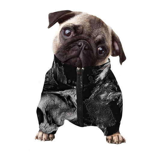 Monochrome Punk Skull Print Dog Zip Up Jacket