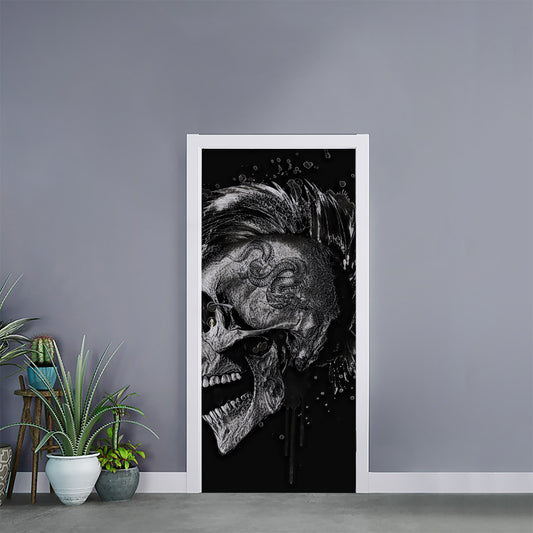 Monochrome Punk Skull Print Door Sticker