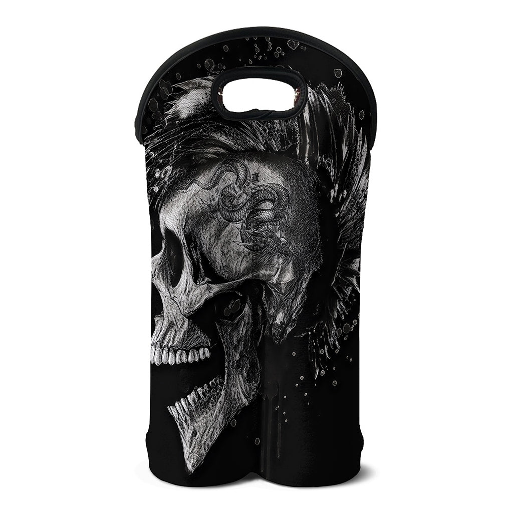Monochrome Punk Skull Print Double Neoprene Wine Tote