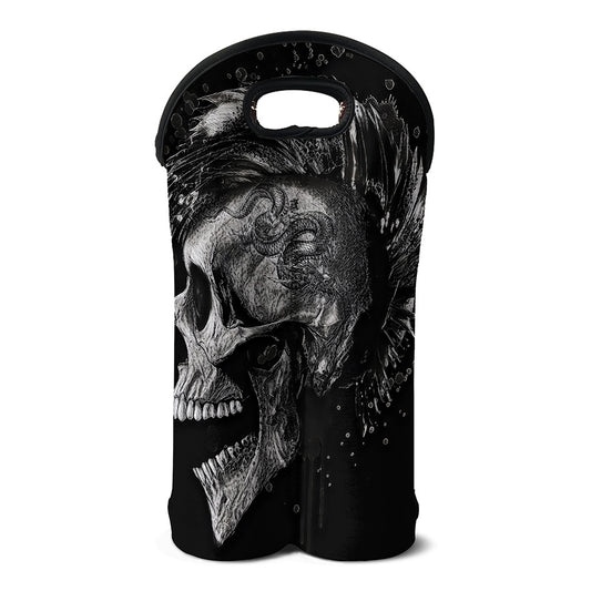 Monochrome Punk Skull Print Double Neoprene Wine Tote