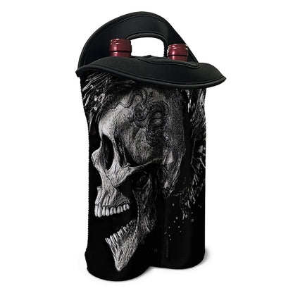 Monochrome Punk Skull Print Double Neoprene Wine Tote