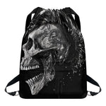 Monochrome Punk Skull Print Drawstring Backpack