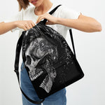 Monochrome Punk Skull Print Drawstring Backpack