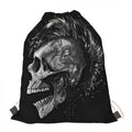 Monochrome Punk Skull Print Drawstring Bag