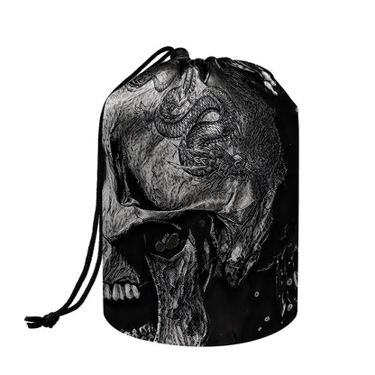 Monochrome Punk Skull Print Drawstring Makeup Bag