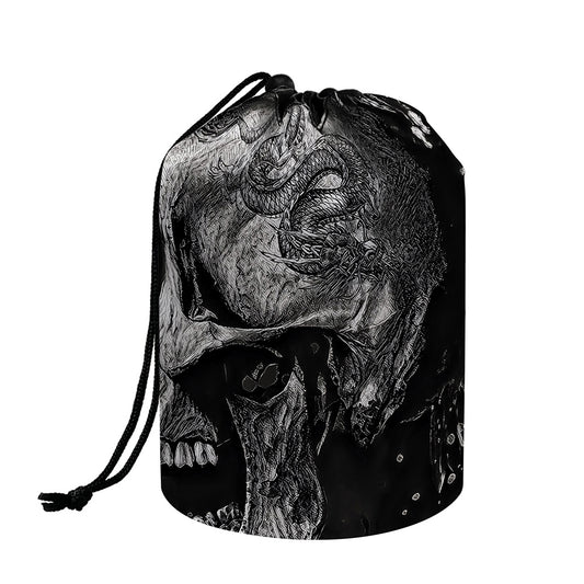 Monochrome Punk Skull Print Drawstring Makeup Bag