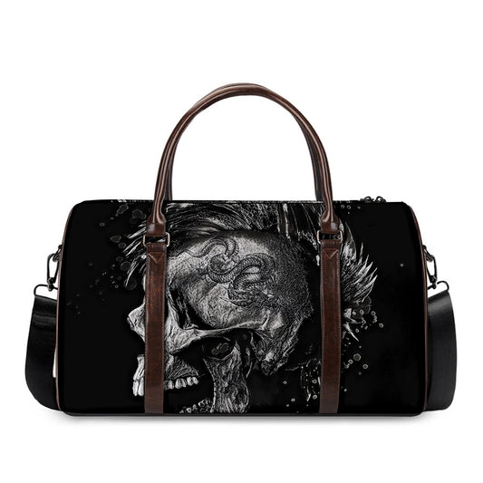 Monochrome Punk Skull Print Duffle Bag