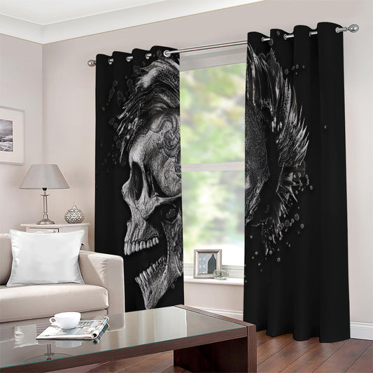 Monochrome Punk Skull Print Extra Wide Grommet Curtains