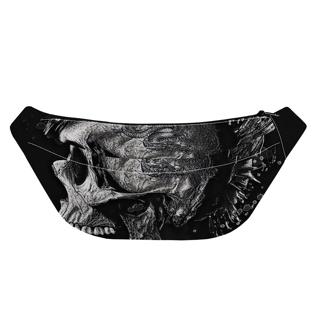 Monochrome Punk Skull Print Fanny Pack