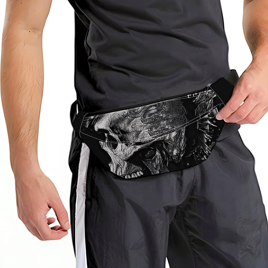 Monochrome Punk Skull Print Fanny Pack