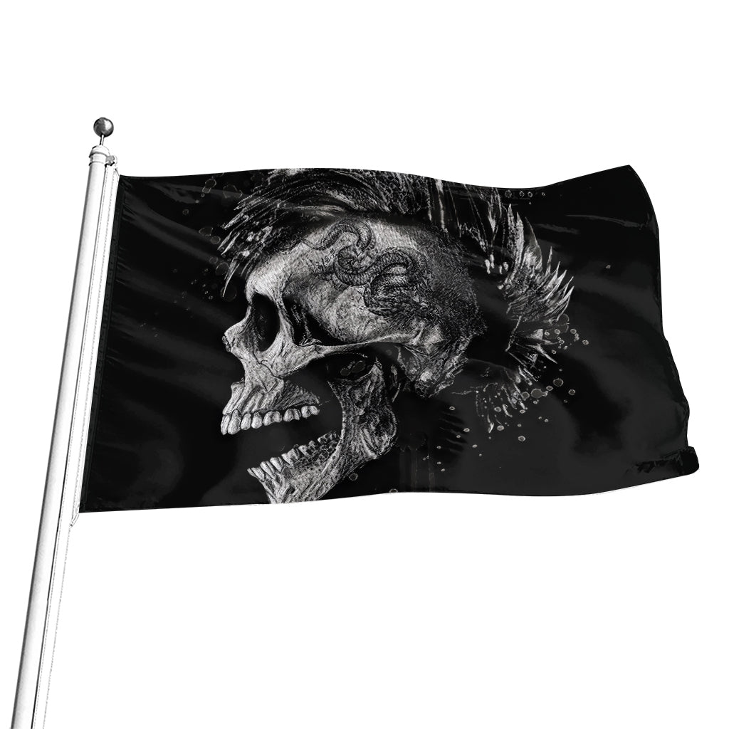 Monochrome Punk Skull Print Flag