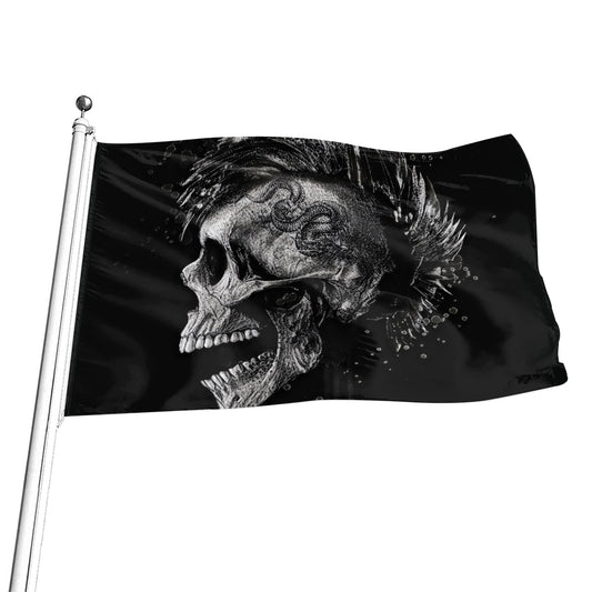 Monochrome Punk Skull Print Flag