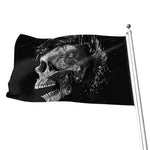 Monochrome Punk Skull Print Flag