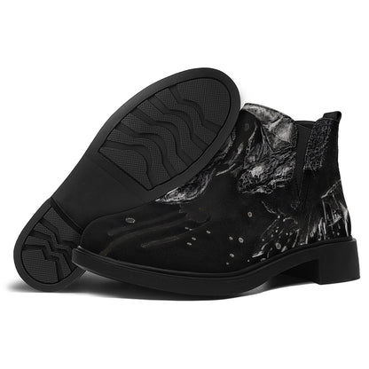 Monochrome Punk Skull Print Flat Ankle Boots