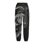 Monochrome Punk Skull Print Fleece Lined Knit Pants