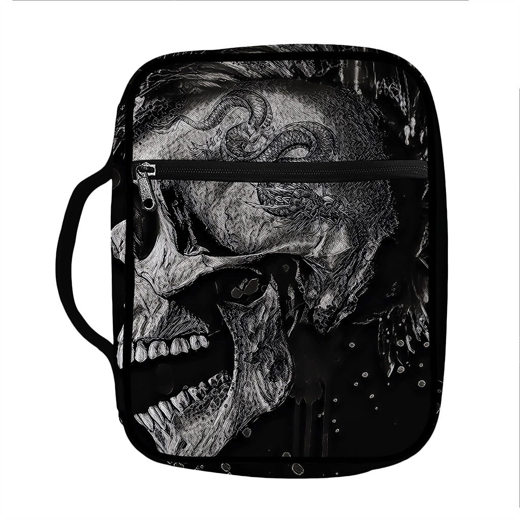 Monochrome Punk Skull Print Front Pocket Bible Bag