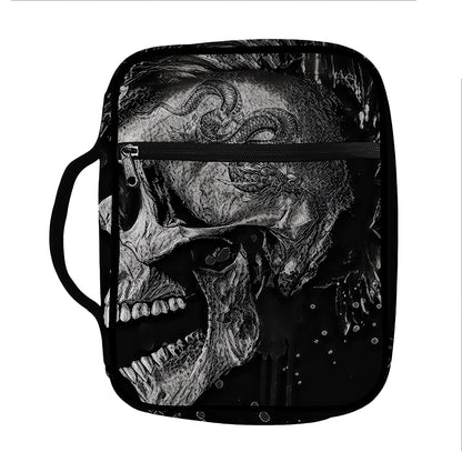 Monochrome Punk Skull Print Front Pocket Bible Bag
