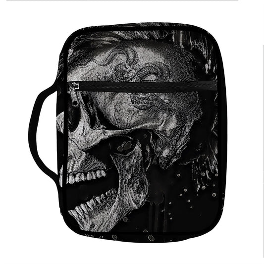 Monochrome Punk Skull Print Front Pocket Bible Bag