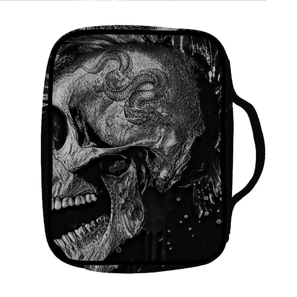 Monochrome Punk Skull Print Front Pocket Bible Bag