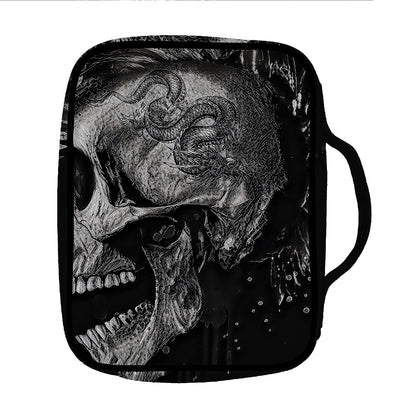 Monochrome Punk Skull Print Front Pocket Bible Bag