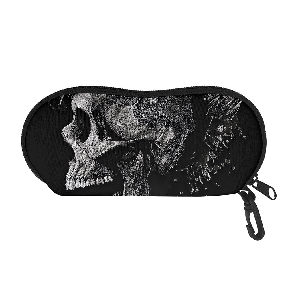 Monochrome Punk Skull Print Glasses Case