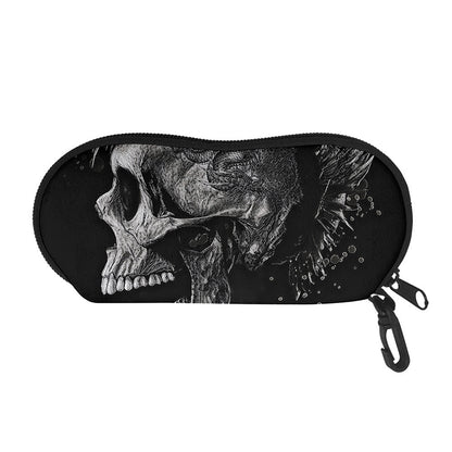 Monochrome Punk Skull Print Glasses Case