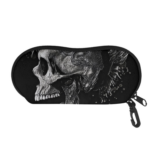 Monochrome Punk Skull Print Glasses Case