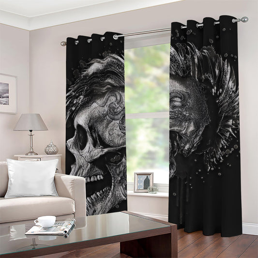 Monochrome Punk Skull Print Grommet Curtains