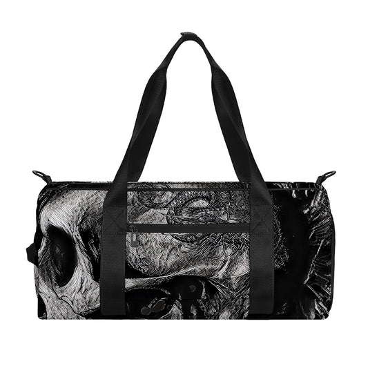 Monochrome Punk Skull Print Gym Bag
