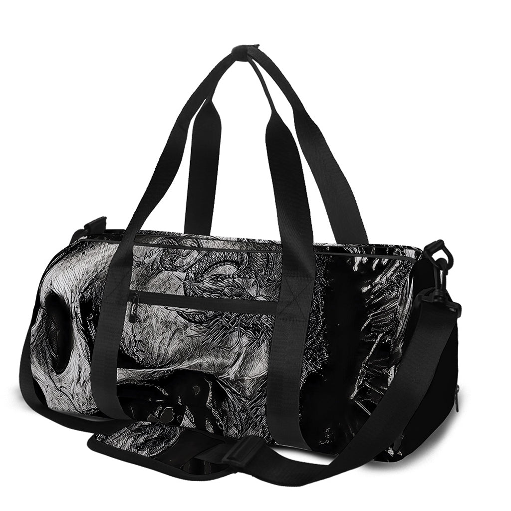 Monochrome Punk Skull Print Gym Bag