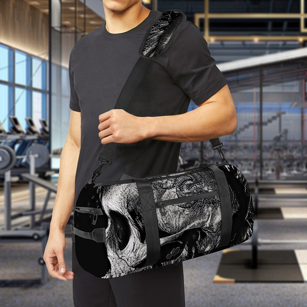 Monochrome Punk Skull Print Gym Bag