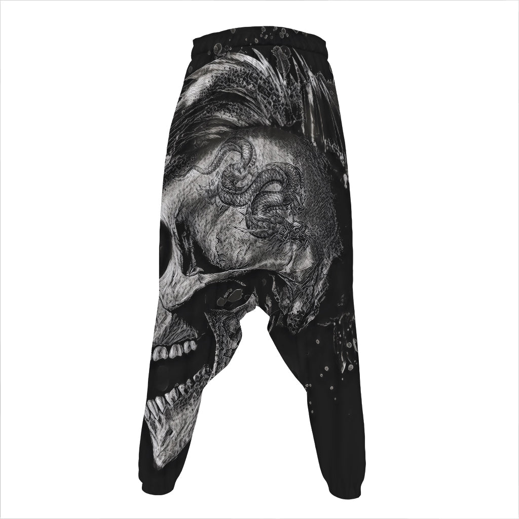 Monochrome Punk Skull Print Hammer Pants