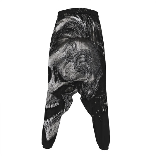 Monochrome Punk Skull Print Hammer Pants