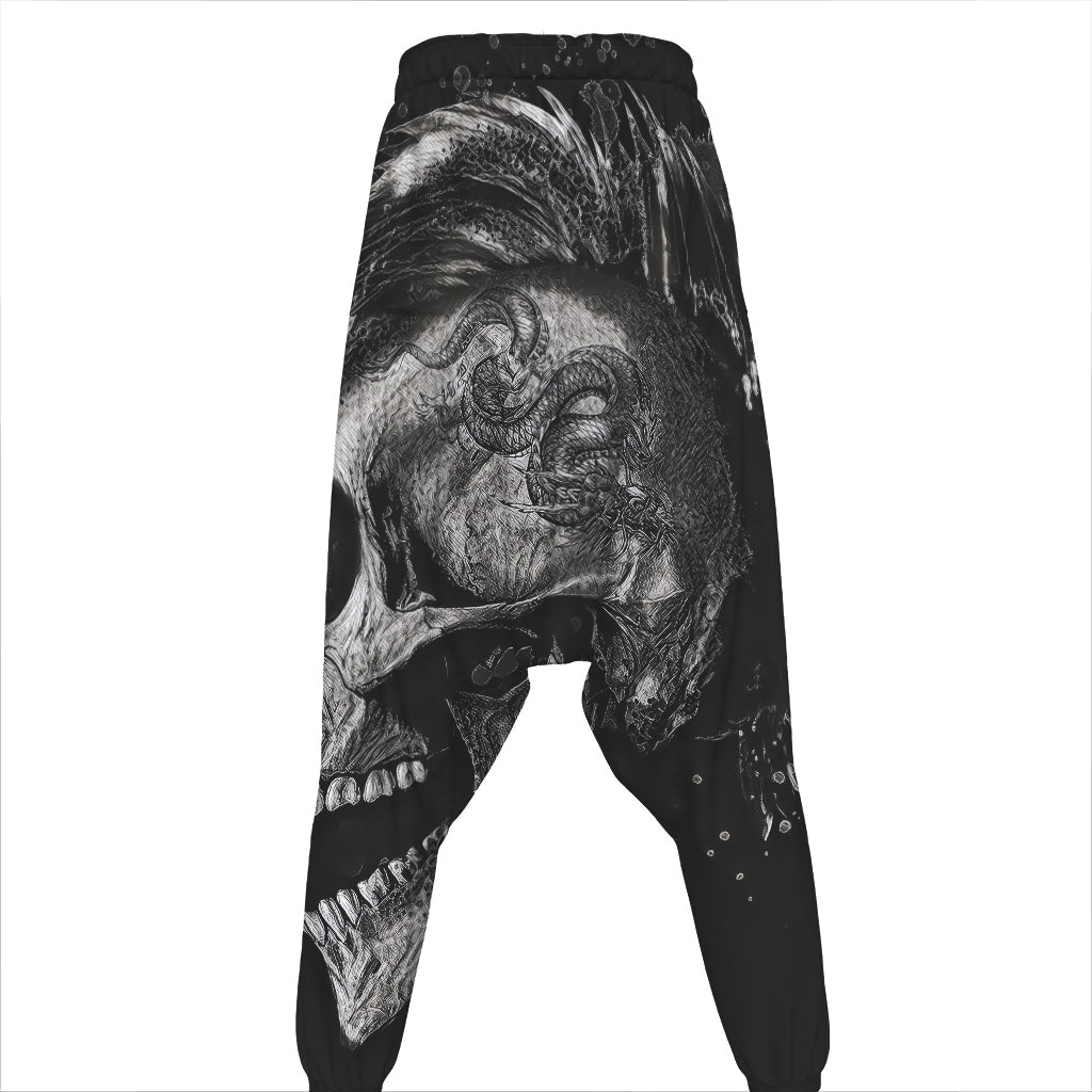 Monochrome Punk Skull Print Hammer Pants
