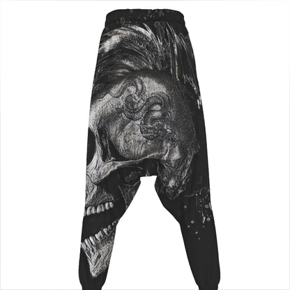 Monochrome Punk Skull Print Hammer Pants