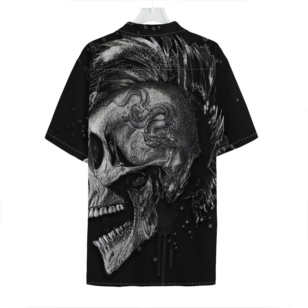 Monochrome Punk Skull Print Hawaiian Shirt