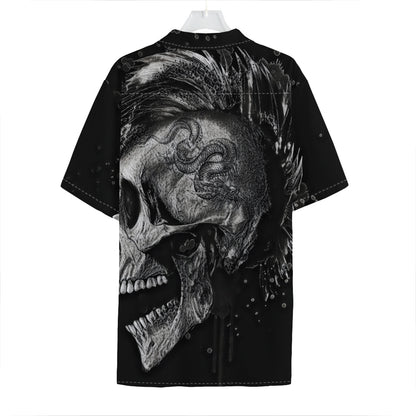 Monochrome Punk Skull Print Hawaiian Shirt