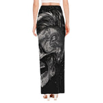 Monochrome Punk Skull Print High Slit Maxi Skirt